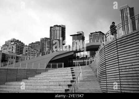 Blick auf die Skyline von Downdown Seattle, Washington, USA vom Wasserpark, Pier 62. Stockfoto