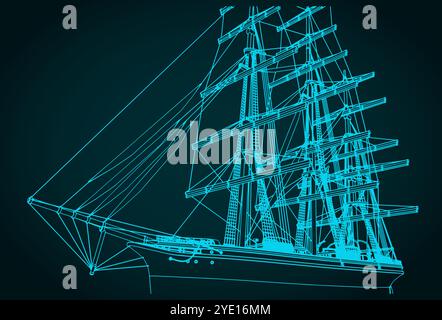 Stilisierte Vektor-Illustration eines Segelschiffes Nahaufnahme Stock Vektor