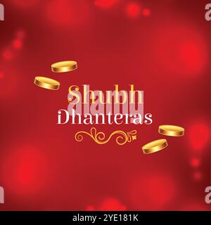 Glänzend roter Hintergrund mit goldener Münze für shubh Dhanteras Feier Stock Vektor