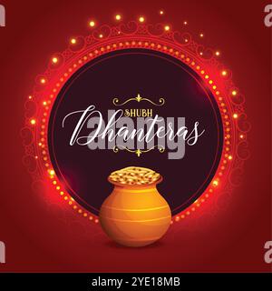 shubh dhanteras Anlass hellen Hintergrund mit goldenen Münztopf Stock Vektor
