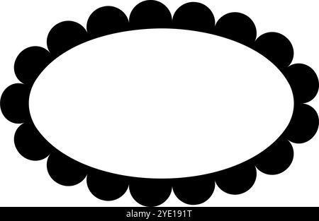 Ovaler Rahmen mit gewellten Rändern. Leere elliptische Tag-, Etikett-, Aufkleber- oder Kartonschablone mit welligen Kanten auf weißem Hintergrund. Bild- oder Spiegelrahmen. Vektorgrafik. Stock Vektor