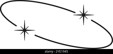 Ovale Form mit blinkenden Symbolen. Trendiges y2k-Dekoelement. Böhmisches Vintage-Ornament. Einfaches kosmisches Symbol. Vektorgrafik. Stock Vektor