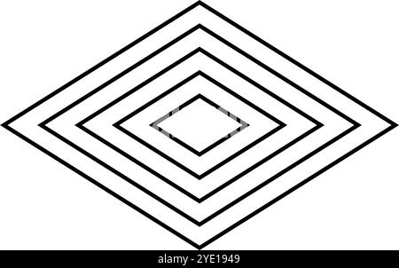 Konzentrische Diamantformen. Wiederholte Rautenfigur im ästhetischen postmodernen Stil isoliert auf weißem Hintergrund. Abstrakte geometrische Form. Vektorgrafik. Stock Vektor