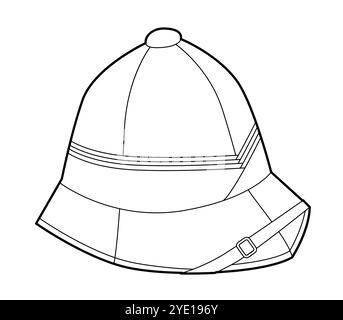 Pith Helm. Safari Explorer Head Mode Accessoire Cap Kleidung technische Illustration. Vektor-Kopfbedeckung für Männer, Frauen, Unisex-Stil, flache Vorlage CAD-Modell Skizze Umriss isoliert Stock Vektor