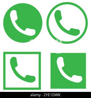 Telefonsymbolgruppe. Grünes Anrufsymbol. Vektorkommunikationsformen. Vier Designvarianten. Stock Vektor