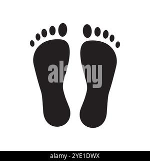 Symbol für schwarze Fußabdrücke. Barfuß-Symbol. Menschliche Fußform. Vektorabbildung. Stock Vektor