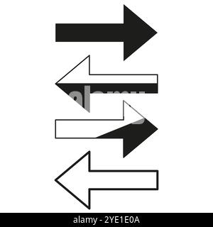 Drei Pfeilsymbole. Auffällige und konturierte Pfeile. Nach rechts und links. Vektorabbildung. Stock Vektor