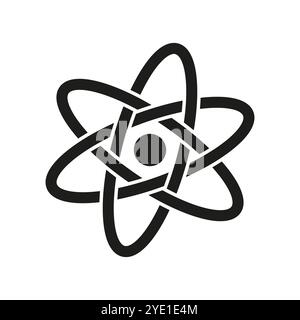 Vektorsymbol für atomares Symbol. Emblem für Wissenschaft, Physik und Chemie. Einfache Abbildung von Schwarzweiß-Atomen. Stock Vektor