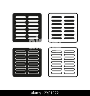 Quadratisches Symbolraster. Minimalistisches Linienmuster. Durchgehende schwarze Formen. Vektordesign. Stock Vektor