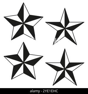 Sternsymbole. Fünf spitze Sternformen. Geometrische Vektorsymbole. Einfache schwarze Symbole. Stock Vektor
