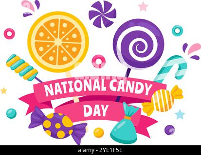 National Candy Day Vector Illustration am 4. November, mit einer Vielzahl von bunten Bonbons und Süßigkeiten in einem flachen Stil Cartoon Hintergrund Stock Vektor