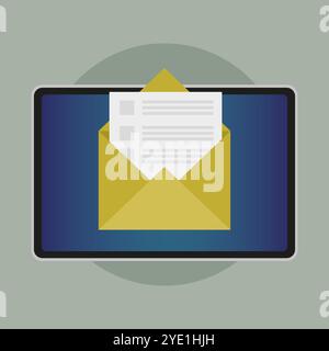 Symbol „Hülle öffnen“. Dokument im Umschlag. Digital Mail-Konzept. Abbildung des Vektorbildschirms. Stock Vektor