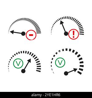 Tachometer-Symbolsatz. Rote und grüne Markierungen. Vektorsymbole. Messsymbole. Stock Vektor