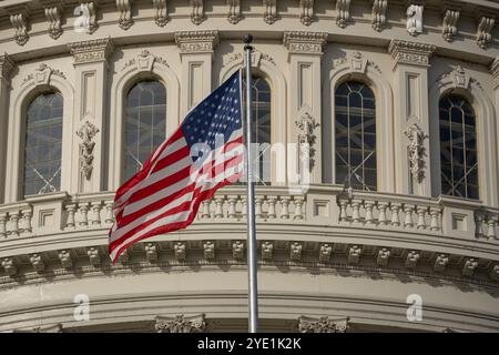 Die amerikanische Flagge fliegt am Kapitol in Washington DC Stockfoto