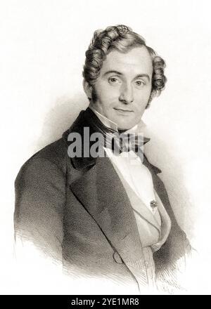 1845 c , DEUTSCHLAND : der deutsche Komponist , Sänger und Bandmeister ALBERT LORTZING ( 1801 - 1851 ) . Porträt eines unbekannten Graveurs. - GESCHICHTE - FOTO STORICHE - MUSICISTA - MUSICA CLASSICA - Krawattenschleife - cravatta - fiocco - Kragen - Colletto - CANTANTE - DIRETTORE D'ORCHESTRA - DIRIGENT - Gravur - incisione - Illustrazione - Archivio GBB Stockfoto