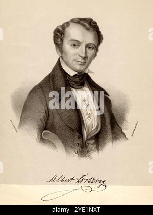 1845 c , DEUTSCHLAND : der deutsche Komponist , Sänger und Bandmeister ALBERT LORTZING ( 1801 - 1851 ) . Porträt von G. Scheuckrer und Jakob Lier , Zurick . - GESCHICHTE - FOTO STORICHE - MUSICISTA - MUSICA CLASSICA - Krawattenschleife - cravatta - fiocco - Kragen - Colletto - CANTANTE - DIRETTORE D'ORCHESTRA - DIRIGENT - Gravur - incisione - Illustrazione - Archivio GBB Stockfoto