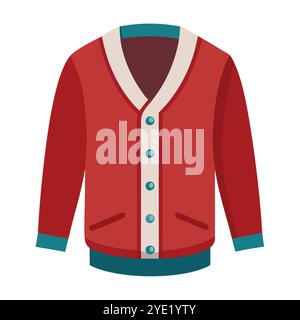 Rote Strickjacke Pullover Vektor-Illustration mit Knöpfen - Eine Vektor-Illustration eines roten Strickjacke Pullover mit blauen Knöpfen und kontrastierendem Besatz. Stock Vektor