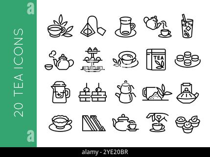 Tee-Symbole – Set mit 20 Mini Line Tee-Symbolen Stock Vektor