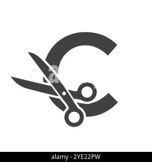 Letter C Salon Logo Konzept mit Schere Symbol Stock Vektor