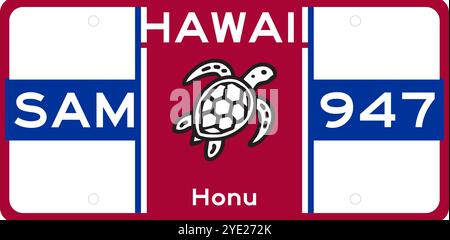 Hawaii State Autokennzeichen Vektor Design mit Honu Schildkröte – Symbol der hawaiianischen Kultur und Tierwelt. (Völlig einzigartiges und originelles Design meines Stock Vektor
