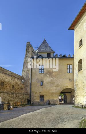 Die Burg Stara Lubowna ist eine Burg aus dem 13. Jahrhundert im Norden der Slowakei. Innenhof Stockfoto