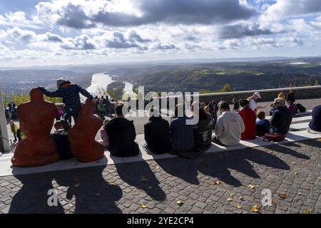 Blick von der Drachenfels-Hochebene, am Rhein nach Süden, Touristen, der Drachenfels ist ein Berg im Siebengebirge am Rhein zwischen Bad Ho Stockfoto