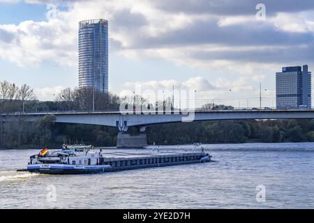 Konrad-Adenauer-Brücke, Südbrücke, Autobahnbrücke A562 und 2 Stadtbahnlinien, Straßenbahn, UN-Campus Bonn, Posttower, Nordrhein-Westfalen, Deutsch Stockfoto