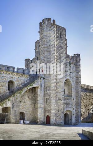 Cite de Carcassonne ist eine mittelalterliche Zitadelle in der französischen Stadt Carcassonne. Turm Stockfoto