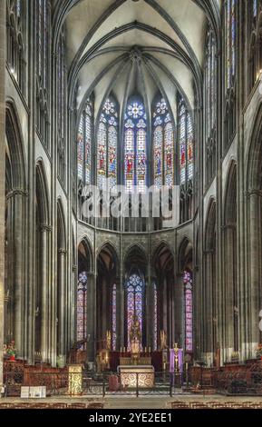 Die Kathedrale von Clermot-Ferrand oder die Kathedrale unserer Lieben Frau von der Himmelfahrt von Clermont-Ferrand ist eine gotische Kathedrale und französisches Nationaldenkmal in Frankreich. I Stockfoto