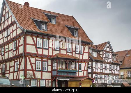 Straße mit historischen Fachwerkhäusern in Schlitz, Deutschland, Europa Stockfoto