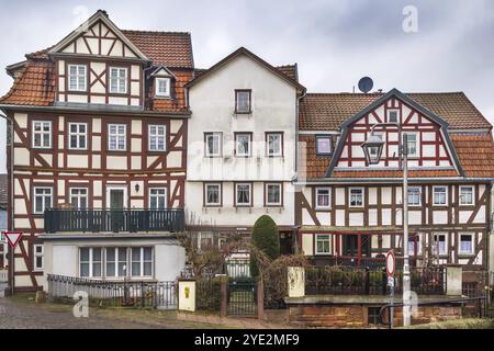 Straße mit historischen Fachwerkhäusern in Schlitz, Deutschland, Europa Stockfoto