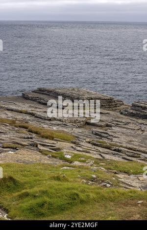 Sedimente, roter Devon-Sandstein, Mull Head Local Nature Reserve, Meeresschutzgebiet, Skaill, Orkney, Schottland, Großbritannien Stockfoto