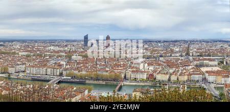 Blick auf Lyon von der Basilika Notre-Dame de Fourviere, Frane Stockfoto