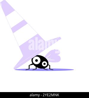 404 Fehler Mit Bug Im Aufbau Kegel In Der Illustration Des Flachen Vektors, Die Verzögerung Und Fehler Symbolisiert, Isoliert Auf Weißem Hintergrund. Stock Vektor