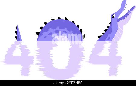 404 Fehler Mit Loch-Ness-Monster, Das Aus Dem Wasser Auftaucht In Der Flachen Vektor-Illustration, Die Mysterie Und Mythos Symbolisiert, Isoliert Auf Weißem Hintergrund. Stock Vektor