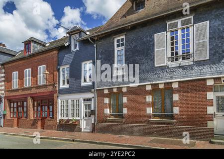 Straße mit historischen Häusern in Beuvron-en-Auge, Frankreich, Europa Stockfoto