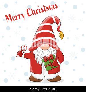 weihnachtskarte süßer Zwerg mit einem Geschenk, Vektor Stock Vektor