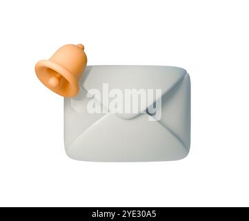 3D-Vektordarstellung eines Umschlags mit einer Benachrichtigungsglocke, die E-Mail-Warnungen, Nachrichten oder Aktualisierungen symbolisiert. Ideal für E-Mail-Dienste und Benachrichtigungen Stock Vektor