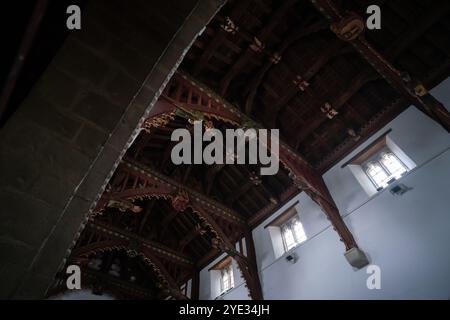 Das einzigartige Hammerbalkendach in der St. John the Baptist Church in Bere Regis, Dorset, Großbritannien Stockfoto