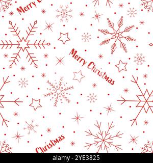 Weihnachten nahtlose rote Schneeflocken mit der Inschrift Stock Vektor
