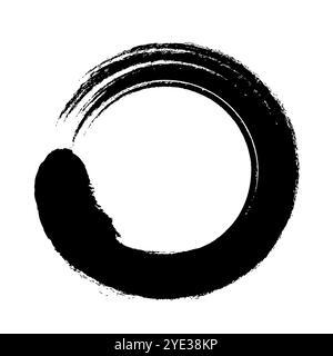 Enso-Kreis gegen den Uhrzeigersinn, ein japanisches kalligraphisches Zen-Symbol und -Motiv. Kreisförmige Form, handgezeichnet in einem ungehinderten Pinselstrich. Stockfoto