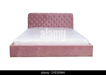 Doppelbett mit weichem Kopfteil. Gepolsterte Möbel. Stockfoto