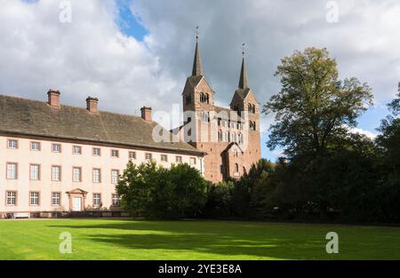 Reichsabtei Corvey, Westwerk der Abtei Corvey, Stiftskirche St. Stephanus und St. Vitus, UNESCO-Weltkulturerbe, Höxter, Nordrhein-Wes Stockfoto