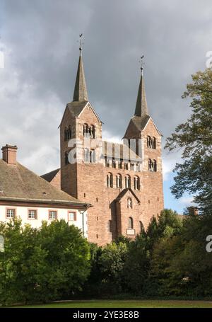 Reichsabtei Corvey, Westwerk der Abtei Corvey, Stiftskirche St. Stephanus und St. Vitus, UNESCO-Weltkulturerbe, Höxter, Nordrhein-Wes Stockfoto