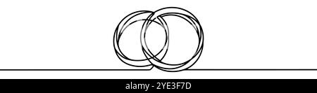 Minimalistische Vektor-Illustration einer durchgehenden Linie, die Eheringe zeichnet. Stock Vektor