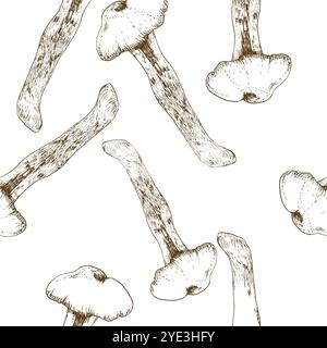 Wildwaldpilze Agarpilz Tinte Grafik nahtloses Muster. Umweltfreundliches gesundes Essen, Boletus Hintergrund für saisonales Menü, Produktverpackung, Zutat Stock Vektor