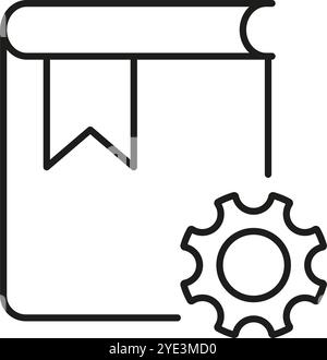 Buch- und Zahnradsymbol für Einstellungen und Support-Handbuch. Handbuch- und Konfigurationssymbol mit Zahnrad für den technischen Support. Bearbeitbare Kontur Stock Vektor