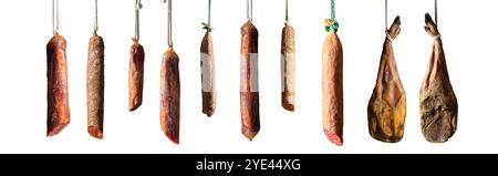 In Scheiben geschnittenen spanischen íberic-Schinken. Spanischer Marmelade und traditionelles Essen. Würstchen und Metzgerprodukte. Stockfoto