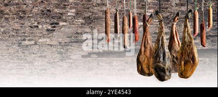 Iberischer Schinkenschnitt. Schinken, Würstchen und Fleischerprodukte. Stockfoto