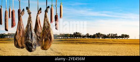 Iberischer Schinkenschnitt. Schinken, Würstchen und Fleischerprodukte. Stockfoto